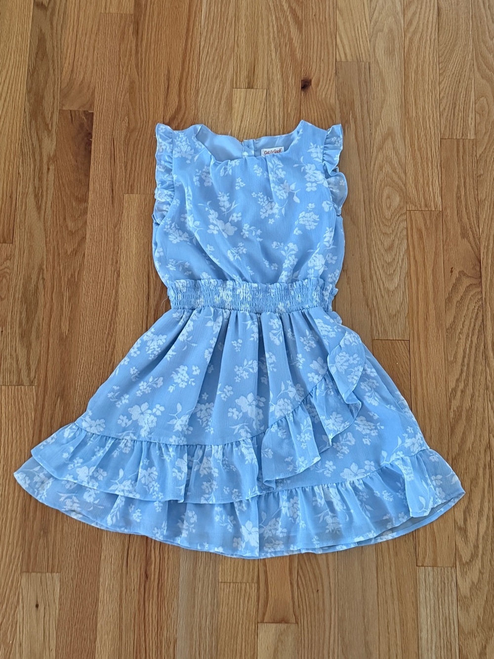 Cat & Jack Girls Blue Floral Ruffle Dress, Size Medium (8) - Picture 2 of 6
